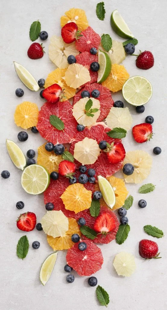 A variety of cut fruits