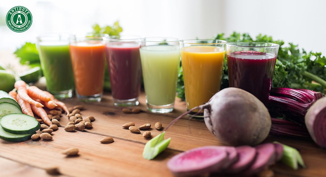 a variety of squeezed vegetable juices